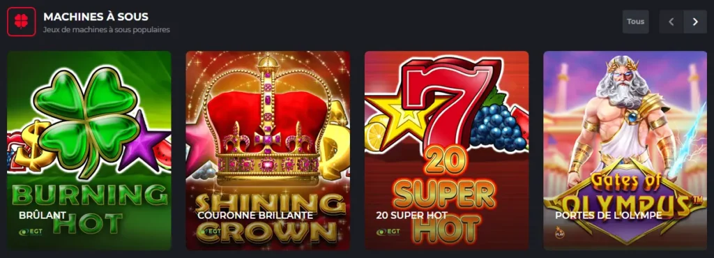 Catalogue de jeux du casino – slots, tables et casino en direct sur une seule page